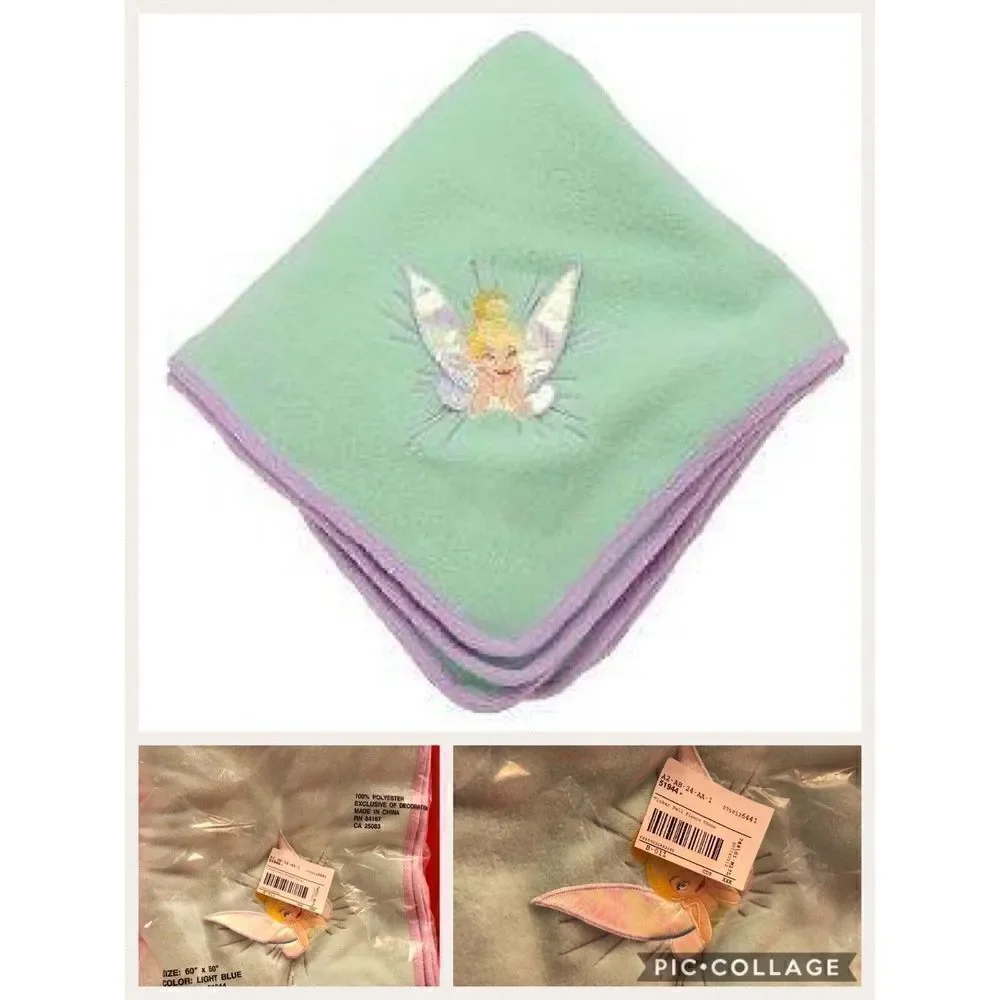 Disney Peter Pan Tinkerbell Appliqué  Fleece Throw 50” x 60” NIB ASAP Ship